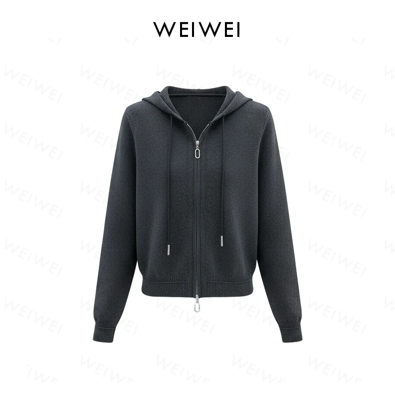 韩系双拉链设计连帽时尚百搭显瘦针织衫WFQ272