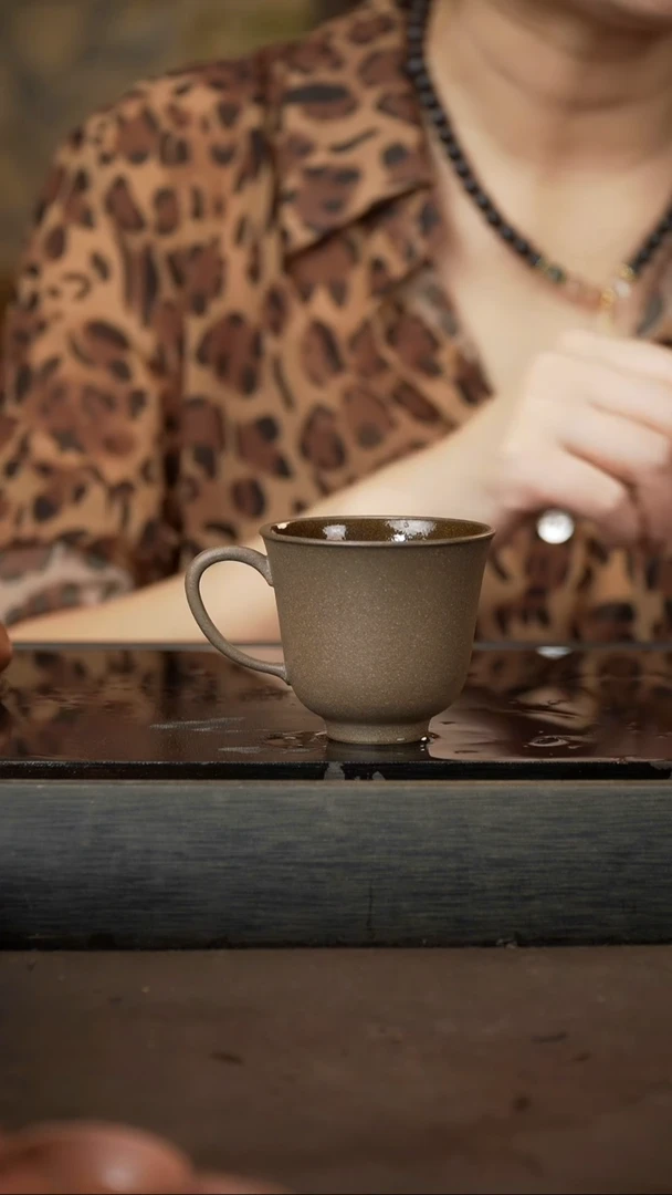 茶壶紫砂04，带把绿釉青段杯 ，100cc
