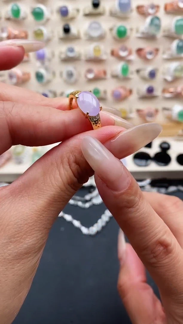 银S925镶嵌戒指翡翠缅甸天然A货翡翠11  8-2