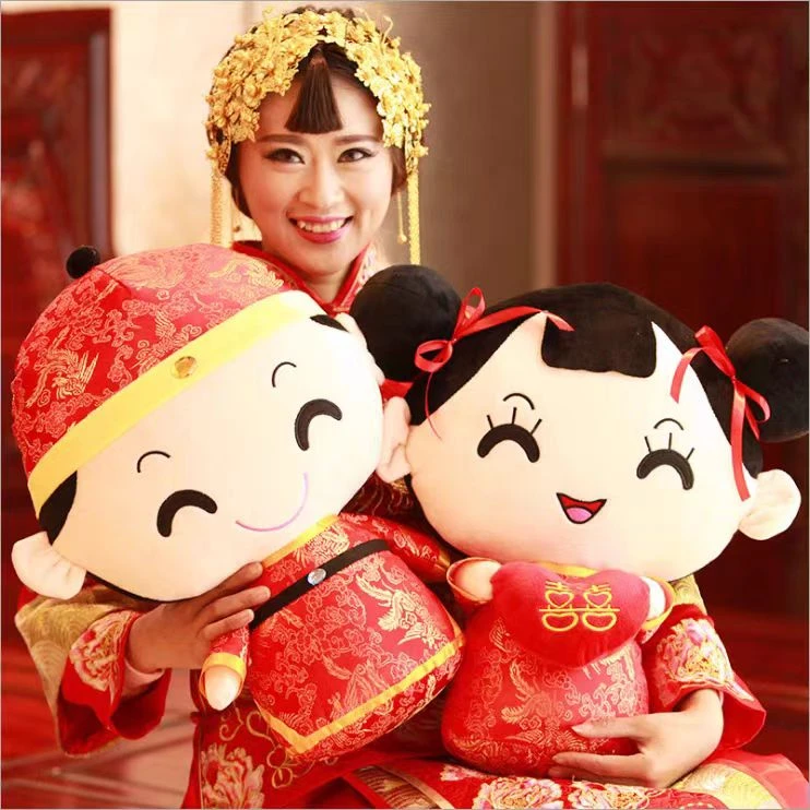 [压床娃娃]二合一情侣一对结婚送礼中式公仔金童玉女可爱