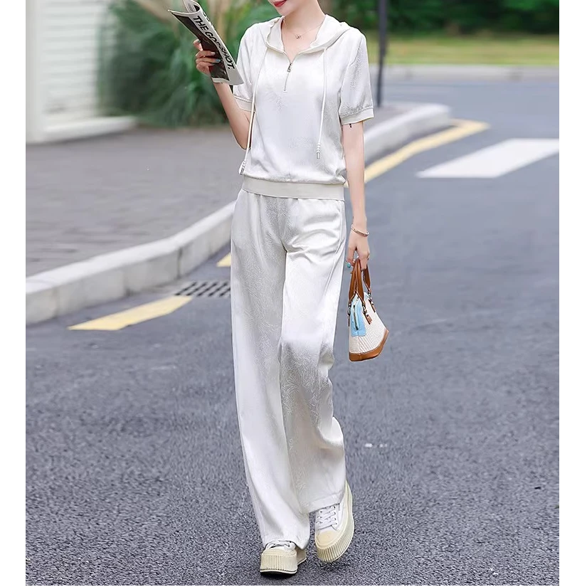 冰丝运动休闲卫衣套装2025夏新款妈妈洋气减龄显瘦遮肚女装两件套