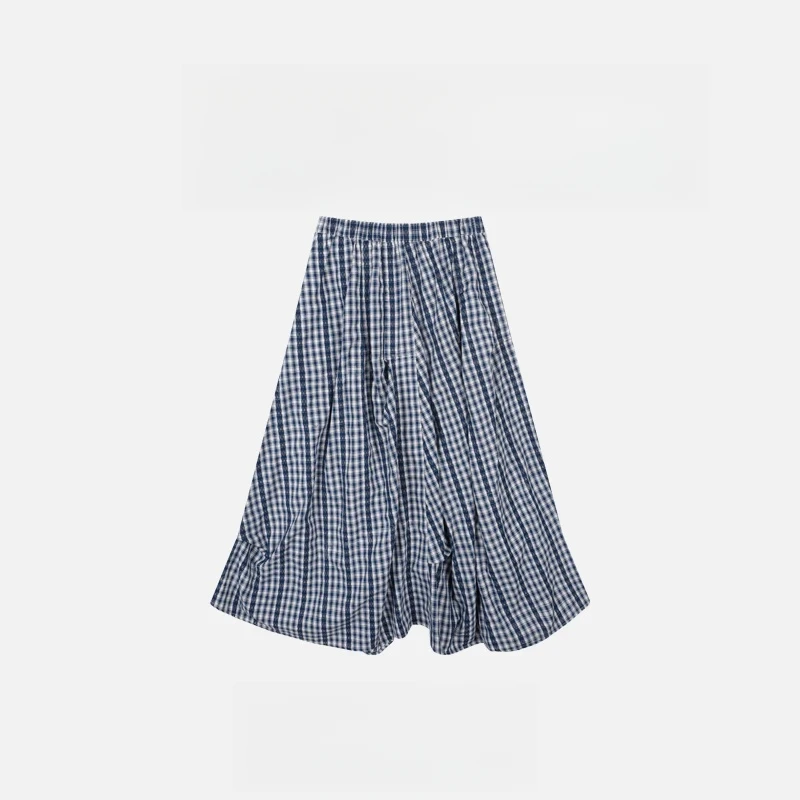 【现货】【山间经纬】显瘦气质松紧腰蕾丝格子半身裙+长袖T恤两件套