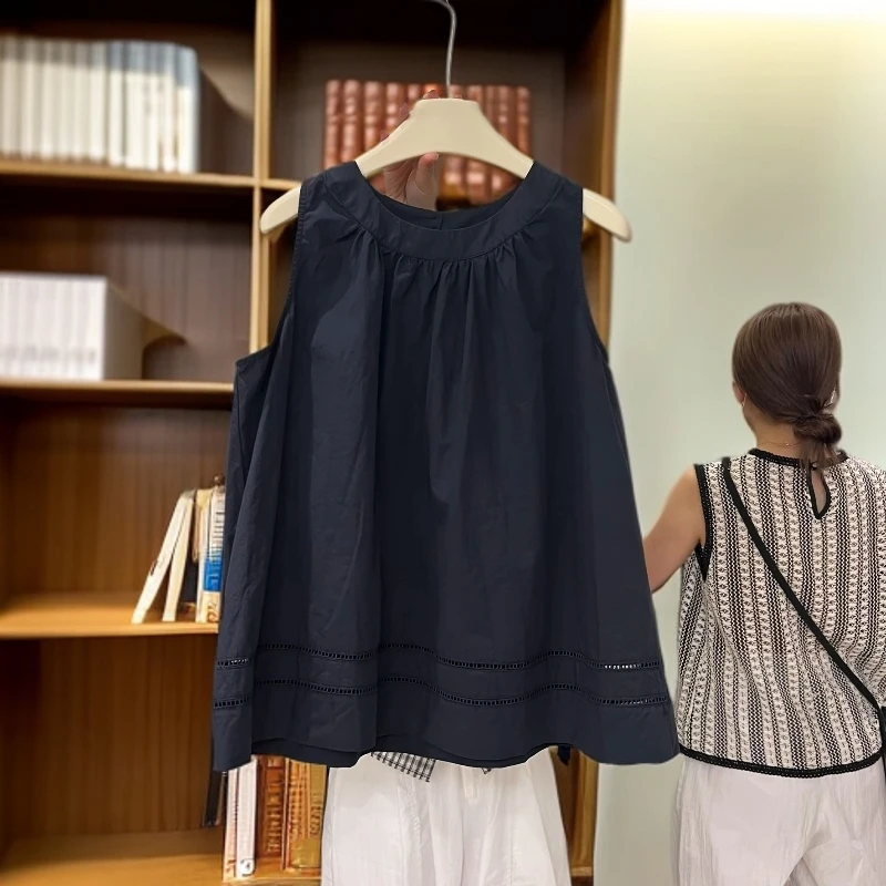 民族风镂空设计感无袖背心女2025年夏季新款小众休闲宽松蓝色上衣