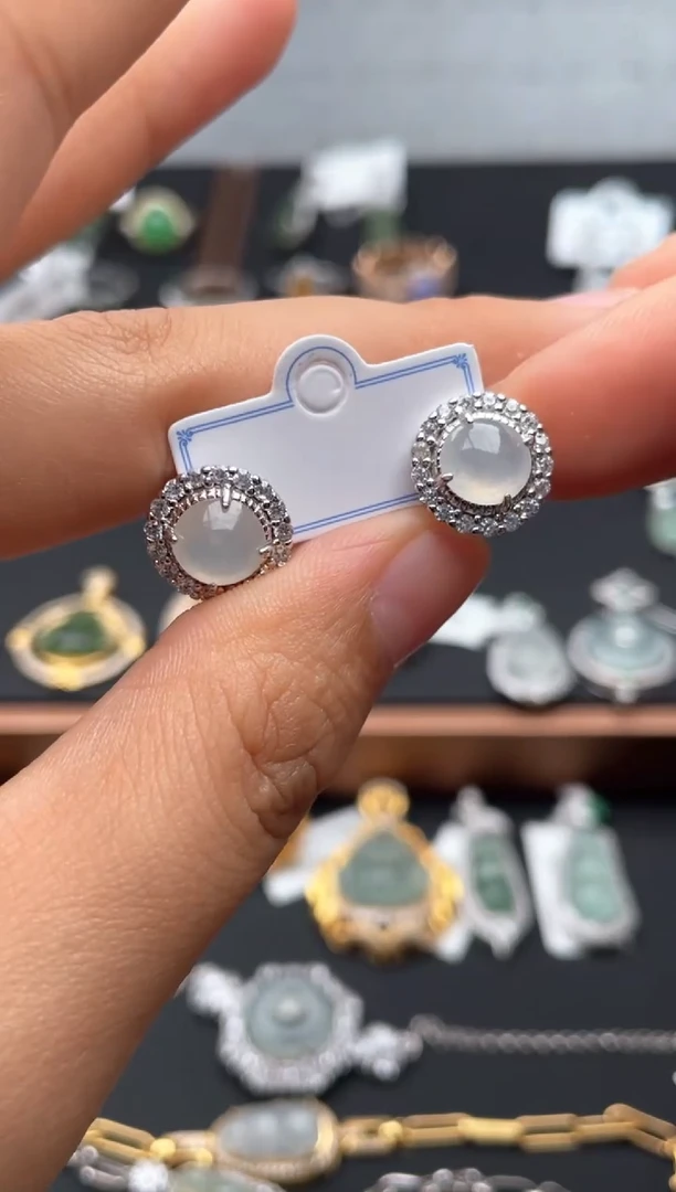 银S925镶嵌翡翠耳钉111111111111111111111