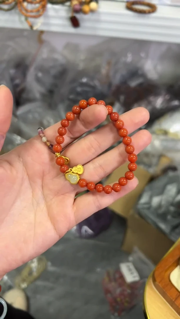 【闪购商品】玛瑙/玉髓手链未镶嵌柿子红葫芦设计款手链[3668]