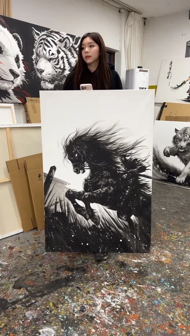 【闪购商品】丙烯画北北水墨骑士马加框