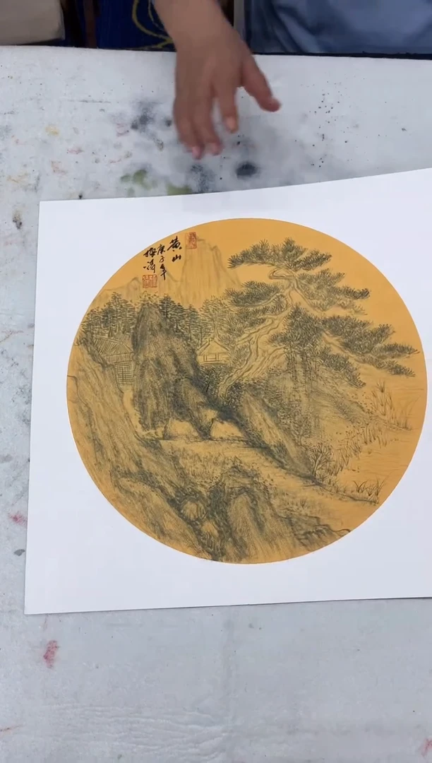 国画梅清-卡纸-国画-山水