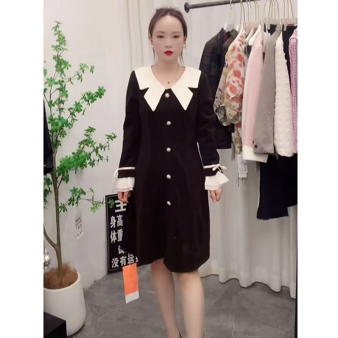 A春秋新款娃娃领小香风时尚减龄连衣裙16#