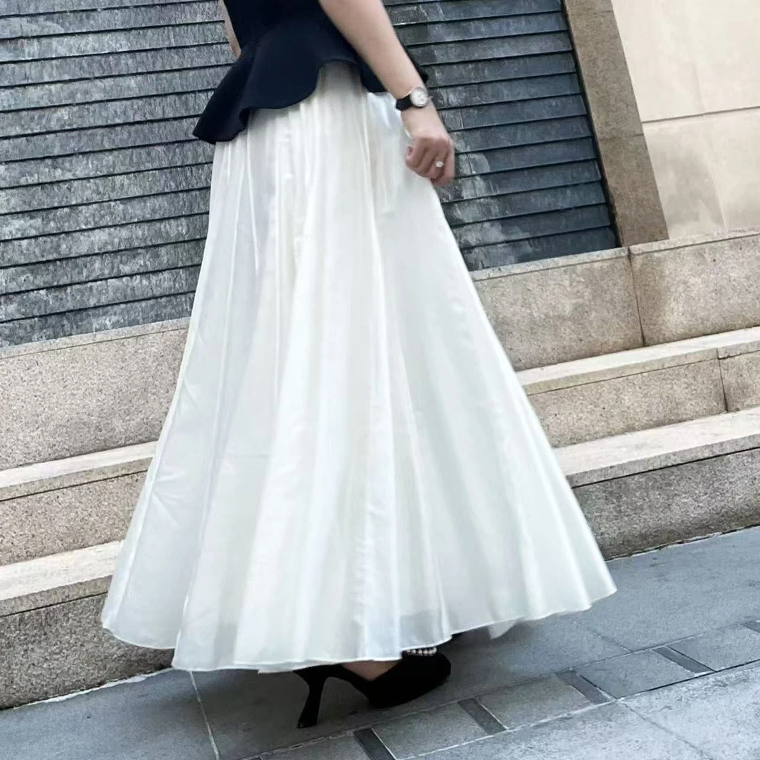 显瘦气质法式简约百搭夏季小众半身裙白色裙子半裙中长款大摆裙