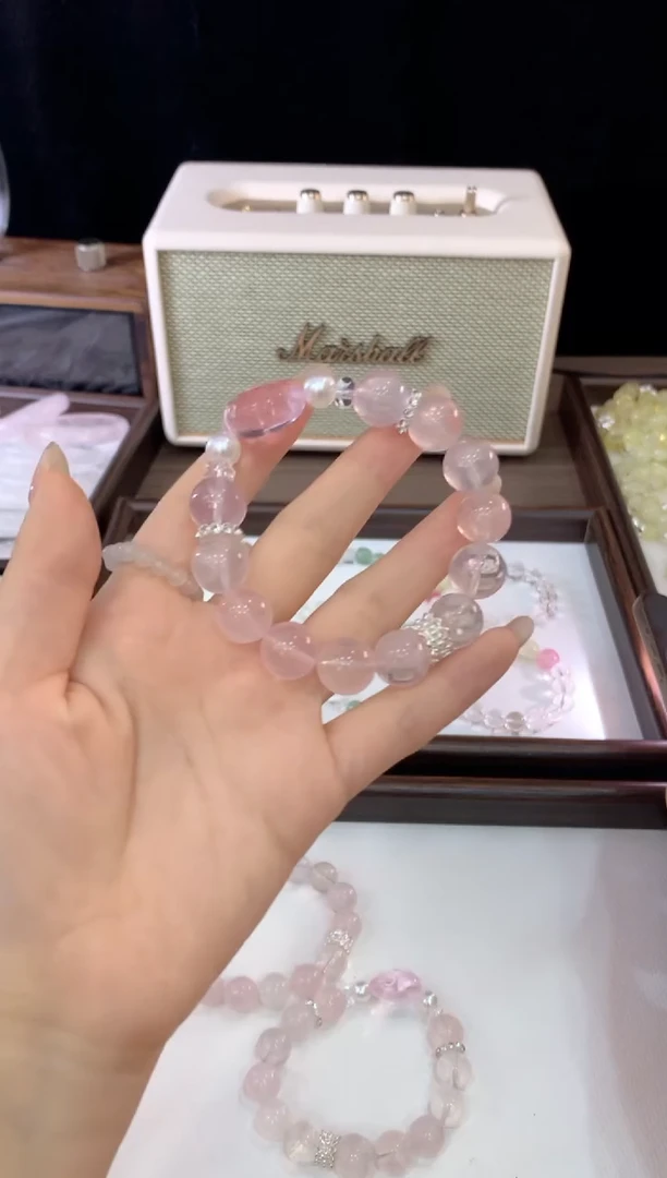 未镶嵌手链水晶桃禧 D-J024-28莫粉贝球kitty猫头