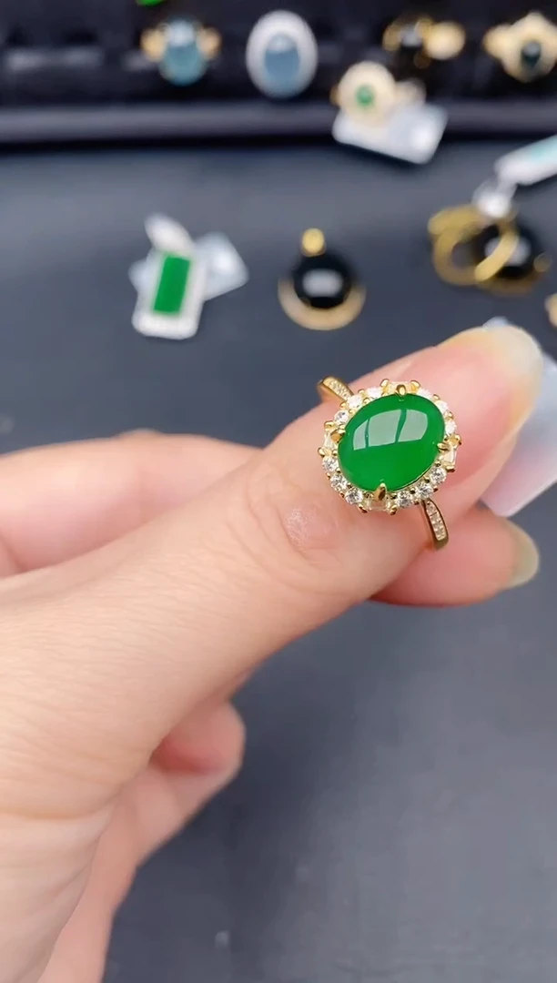 银S925镶嵌戒指翡翠天然a货翡翠481