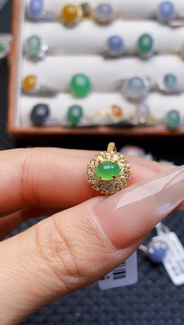 银S925镶嵌戒指翡翠2180