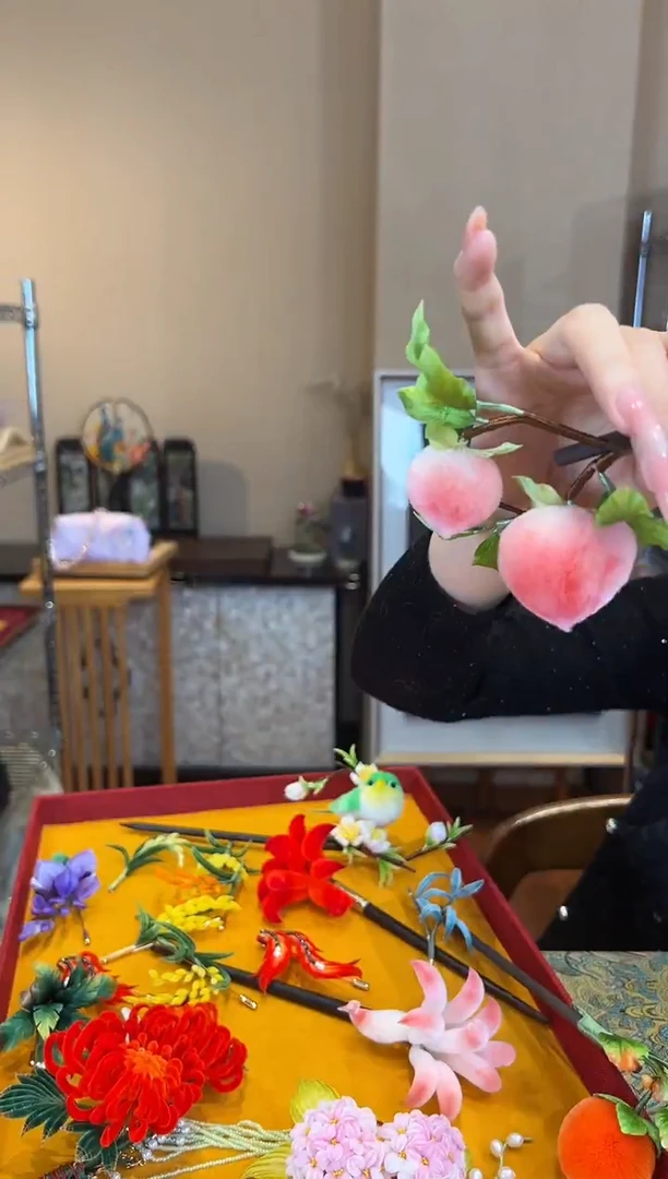 刺绣非遗绒花（发饰）