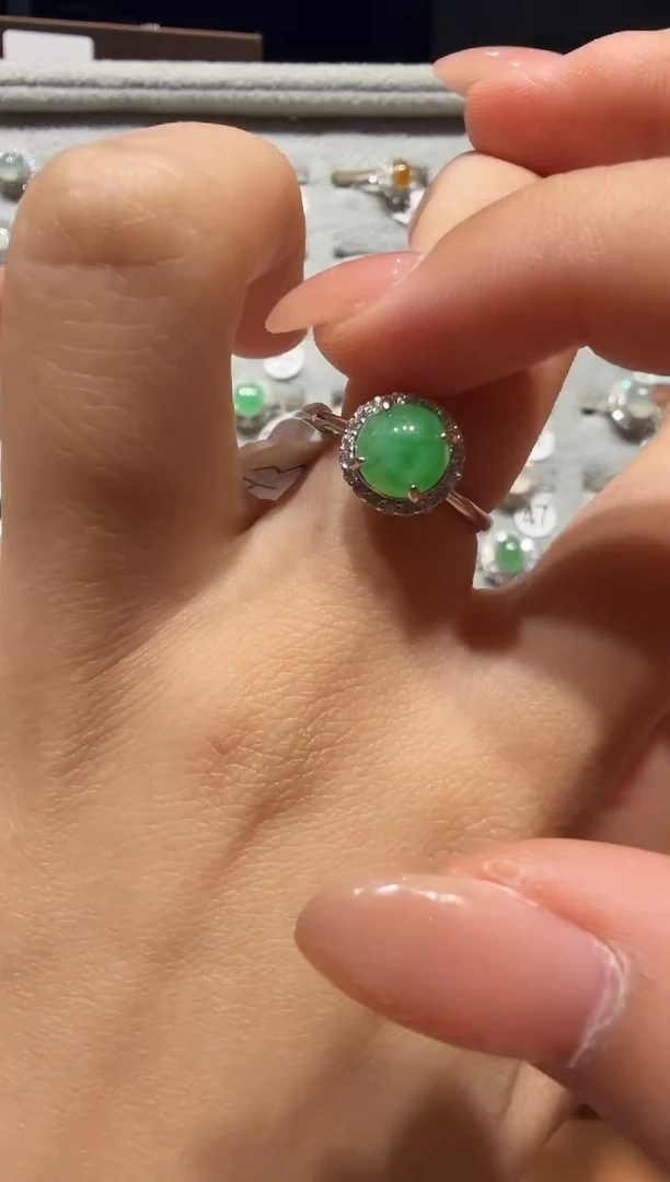 银S925镶嵌戒指翡翠缅甸A货翡翠戒指