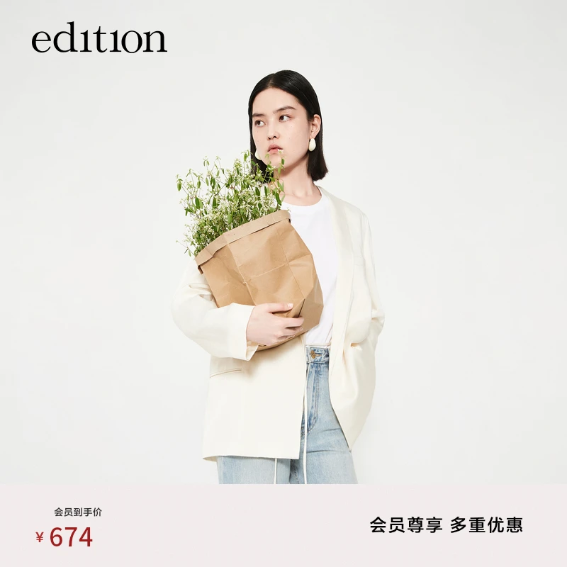 【商场同款】edition时尚休闲青果领缎面女绅士西装#EBC1BLA012