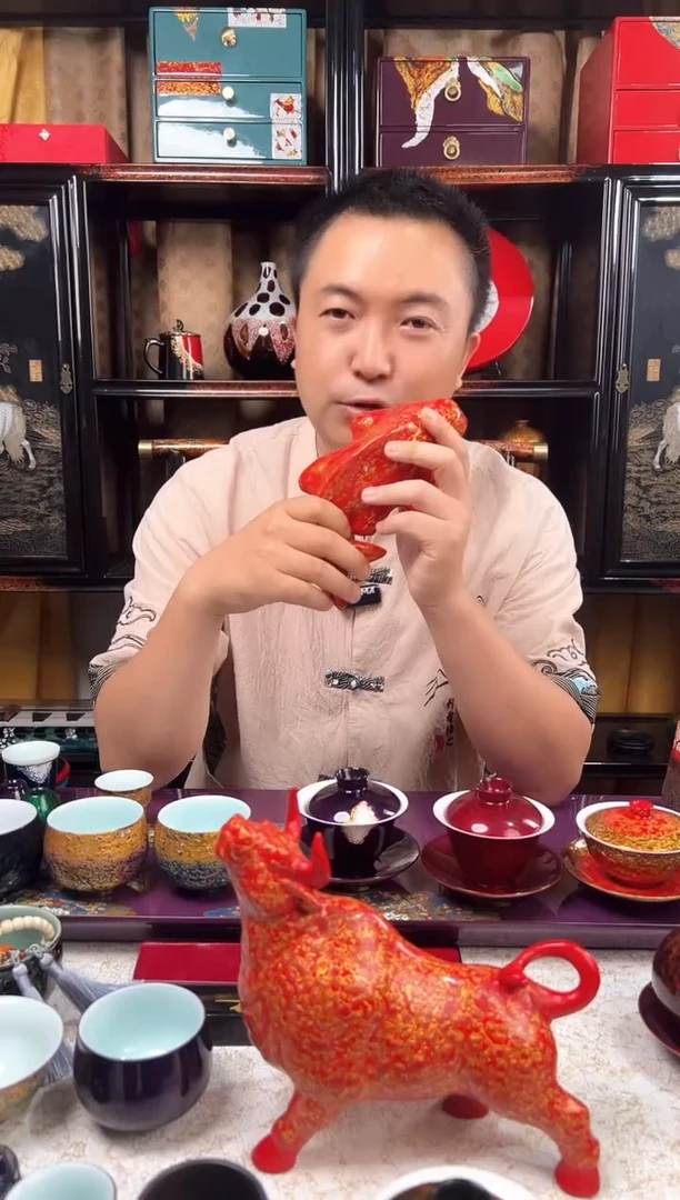 紫**冰定制脱胎漆器三才盖碗-太古大漆