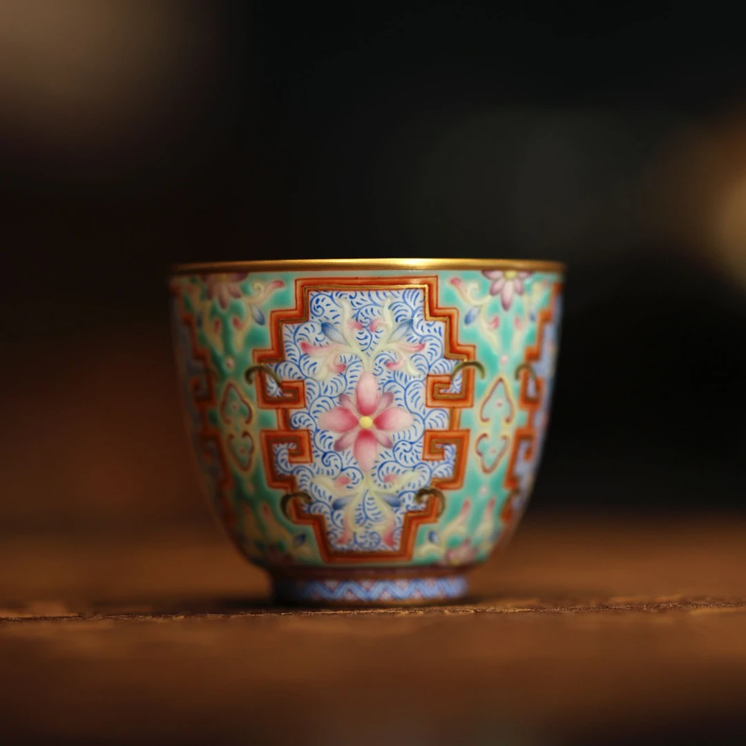 溢珍堂 绿地开窗小花神杯 瓷器茶周边茶具