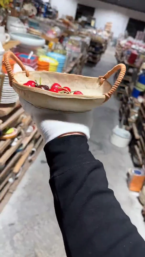 陶瓷粗陶麻绳椭圆碗微瑕 凑满20元包邮