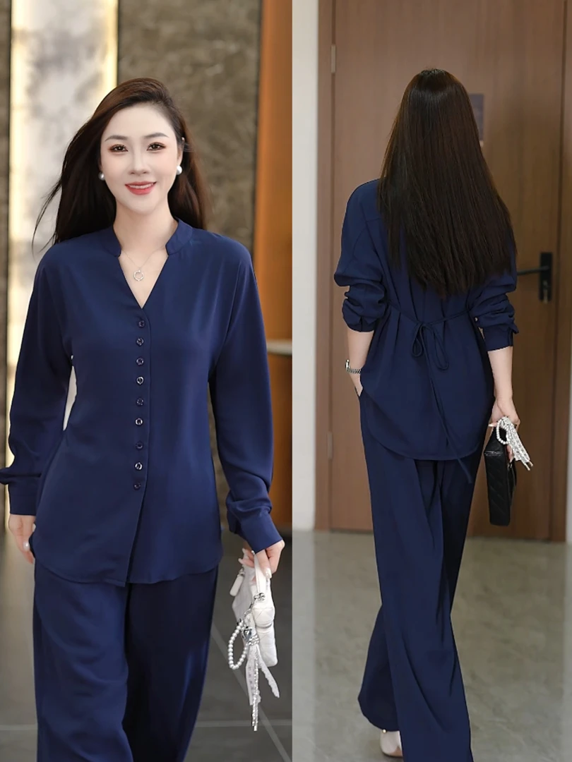 高级感时尚休闲套装女秋季新款简约气质减龄上衣阔腿裤两件套