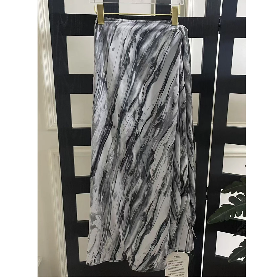 暴躁小明   复古休闲大摆显瘦印花半身裙女绑带高腰裙子/D274-1