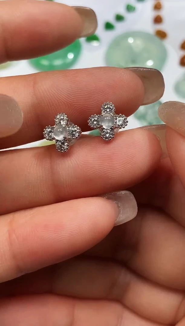 翡翠银S925镶嵌耳饰翡翠耳钉