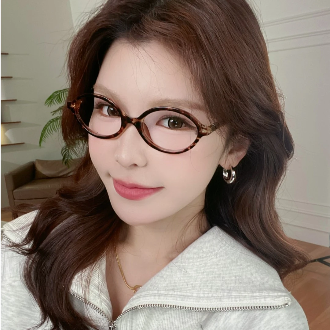 椭圆小框高级感豹纹眼镜