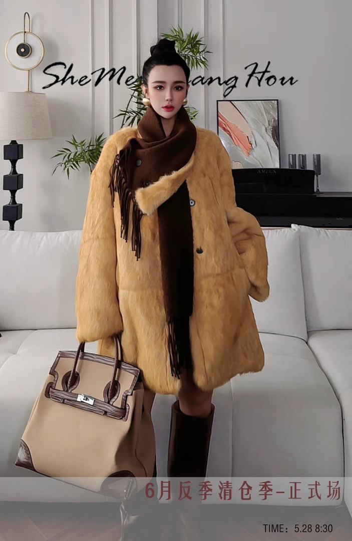 （时髦欧尼）原创设计师复古进口兔毛整皮双面双穿皮草外套25128