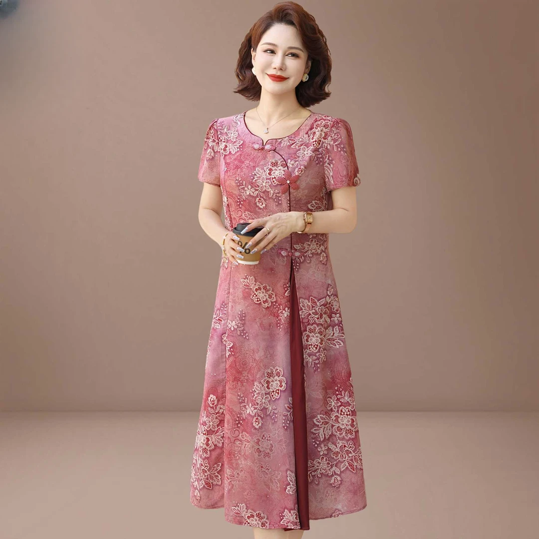 薄款妈妈连衣裙夏装气质2025新款端庄大气优雅阔太太中老年女裙子