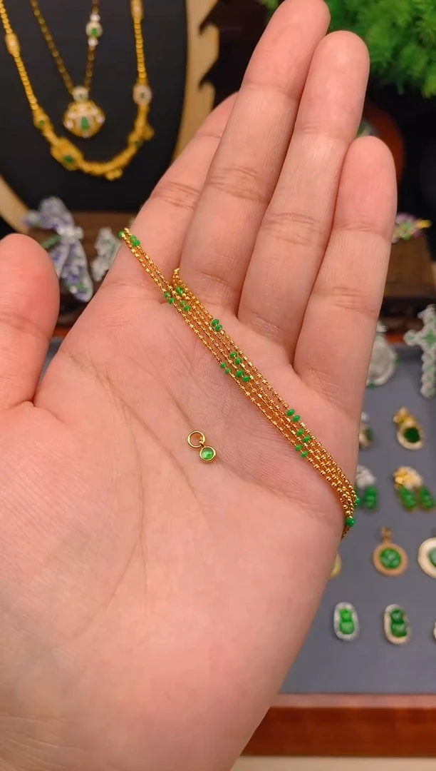 【闪购商品】翡翠项链银S925镶嵌金色可调节项链