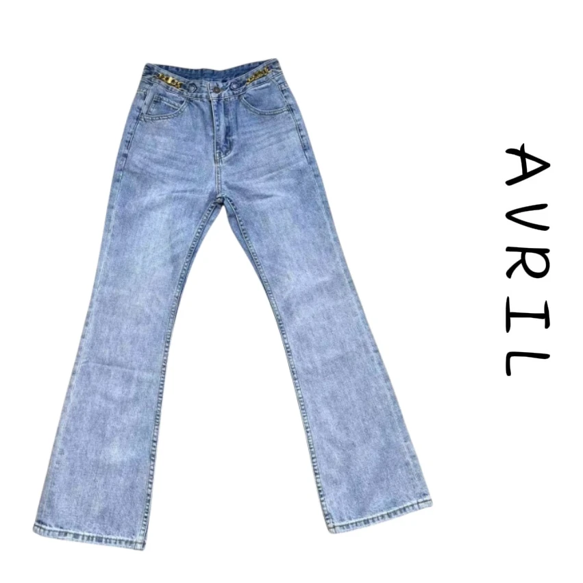 天蓝色牛仔裤设计师直筒时尚休闲百搭42