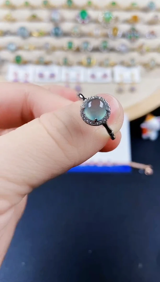 翡翠戒指银S925镶嵌46898