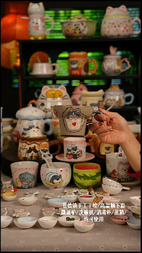 陶瓷无盖款景德镇高温釉下彩纯手绘创意瓷 默认微瑕 不退不换