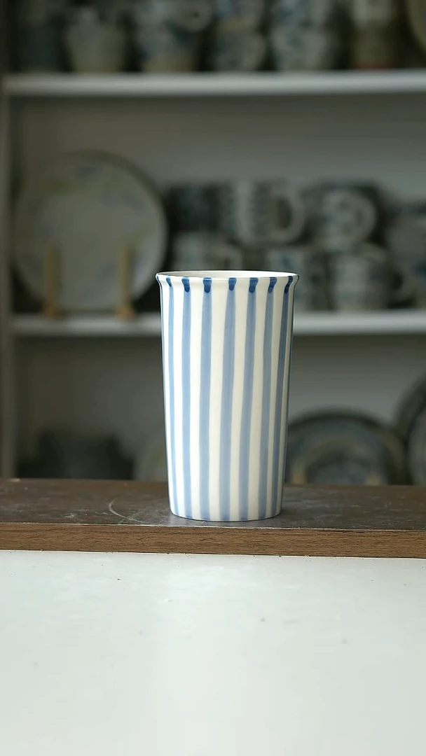 微瑕画釉淡蓝可乐杯400ml@4-2@