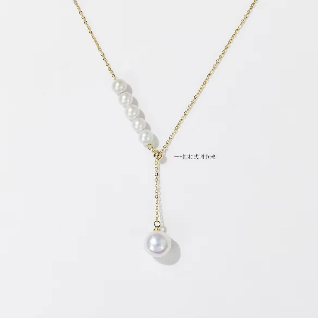 S925银链多戴款天然淡水真珍珠5-10mm人鱼公主Y字链任意抽拉调节