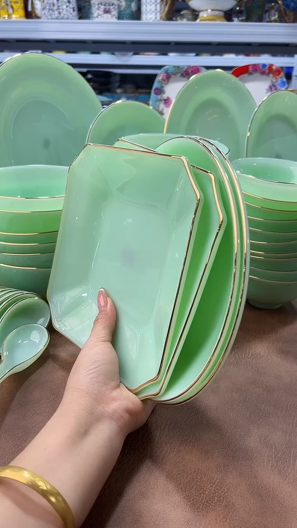 玉瓷8英寸圆深盘2只方盘2只