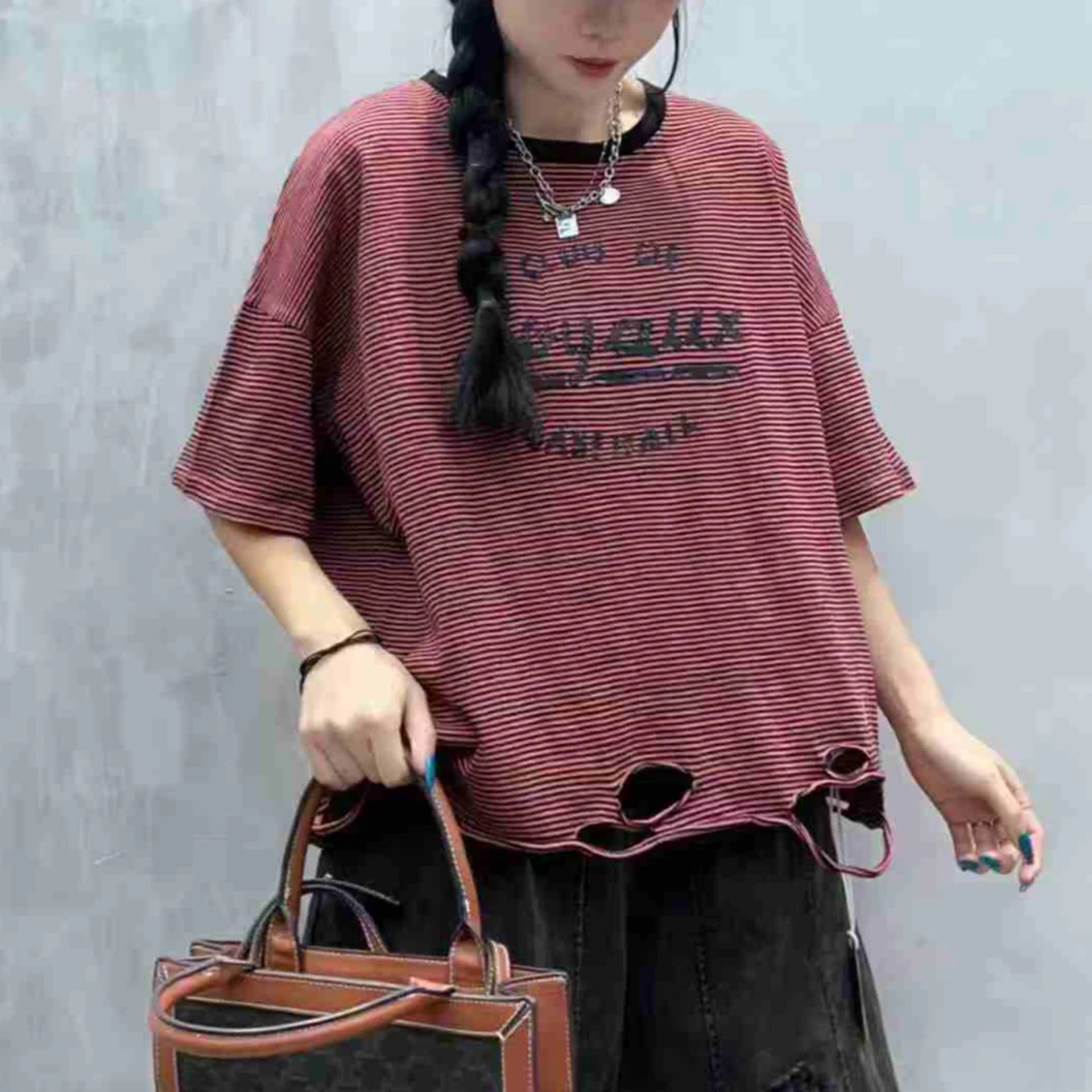 10723新款夏季休闲减龄显瘦宽松短袖T恤