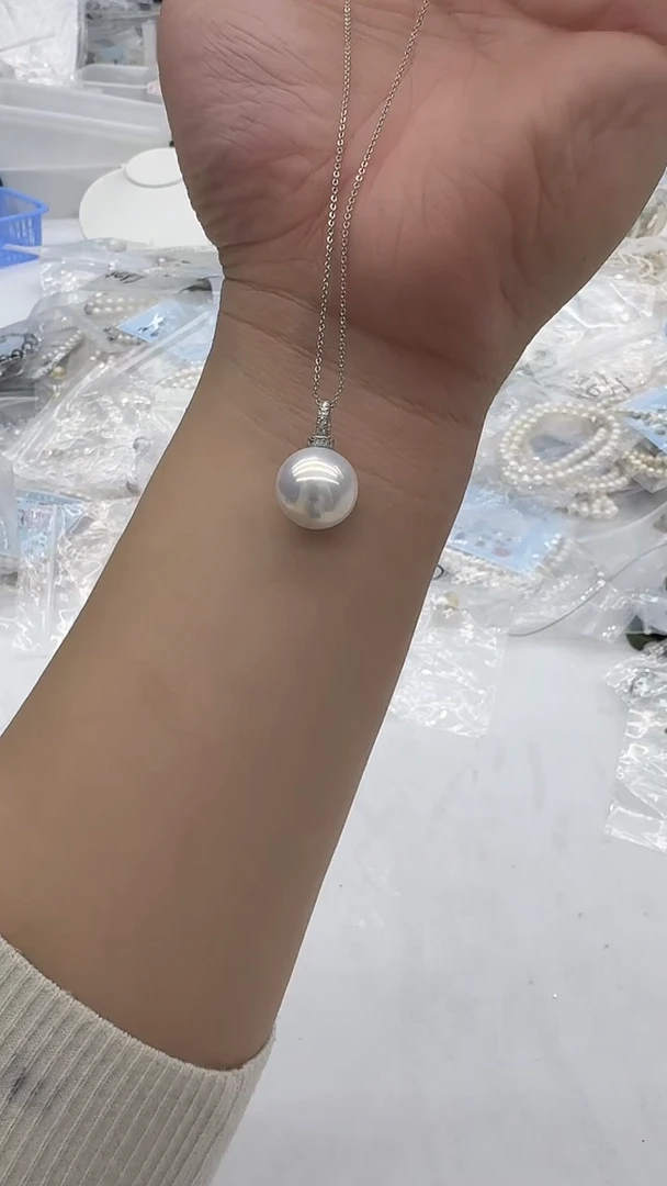 吊坠(赠链)银S925镶嵌淡水珍珠14mm 白珠万能扣