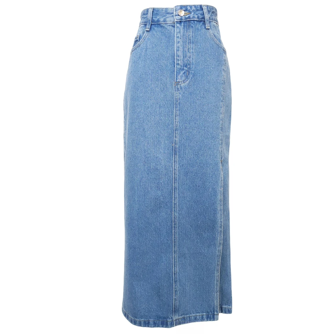 MONICA 【复古系列】单粒扣牛仔侧开半裙