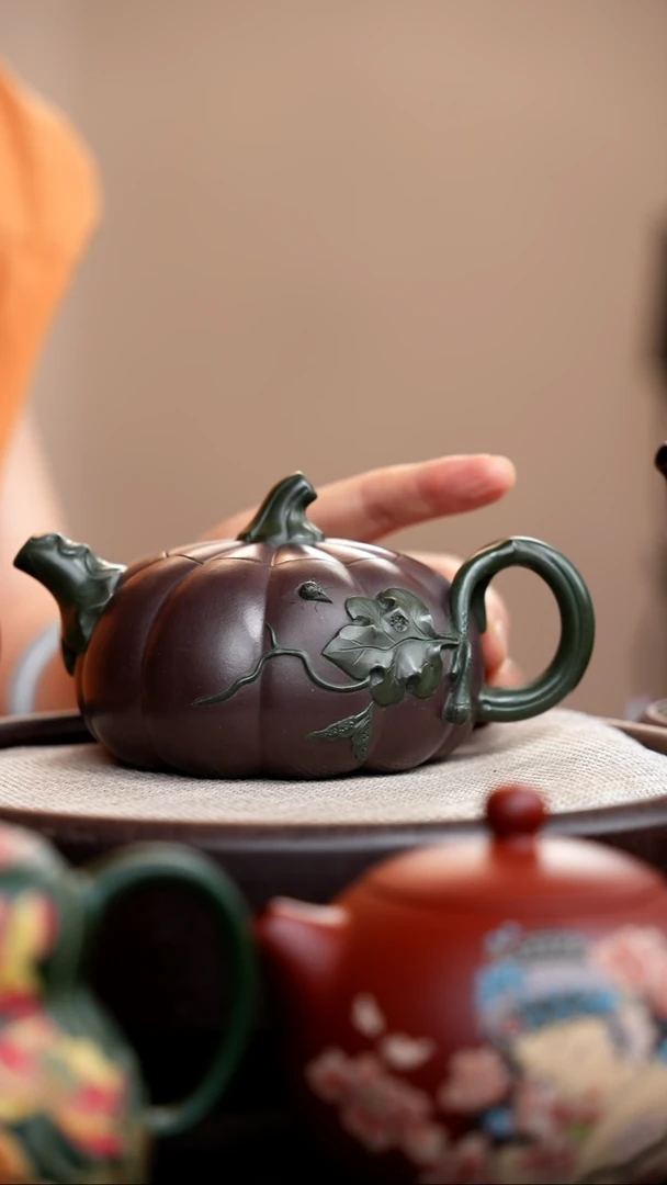 茶壶紫砂紫泥双色南瓜壶