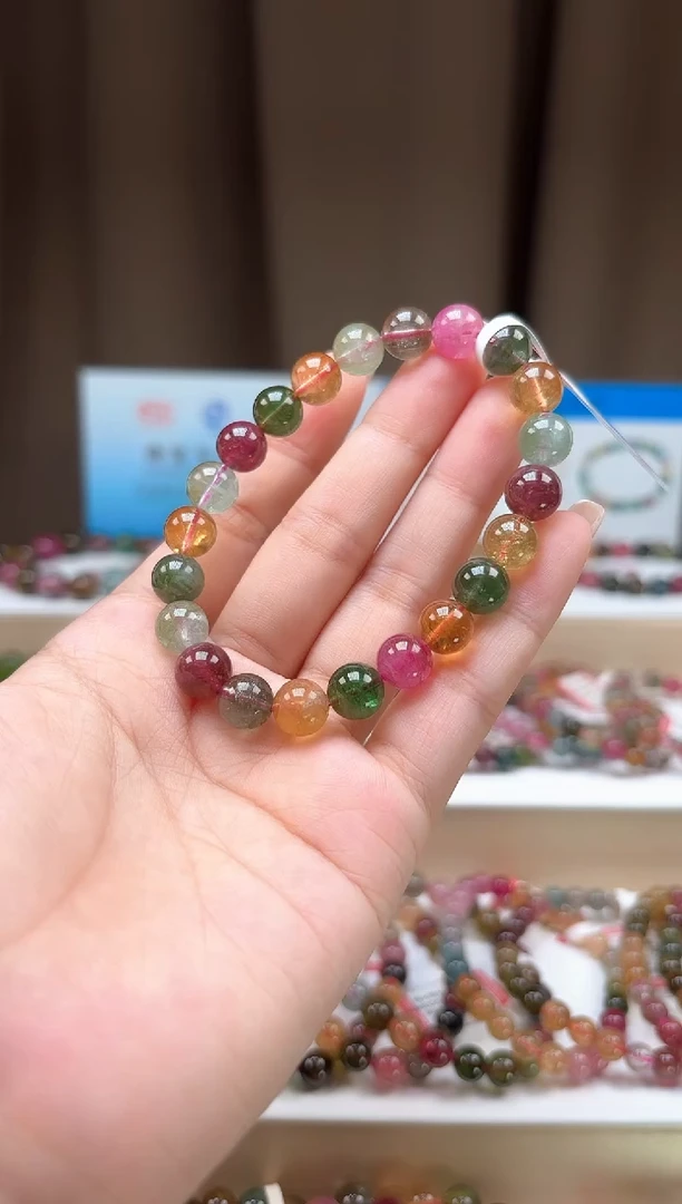 未镶嵌手串碧玺8.8mm巴西老料玻璃体明亮糖果色碧玺单圈手串