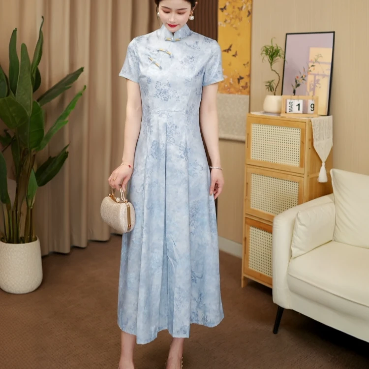 《雨沫》春夏新款高端气质复古改良中国风优雅旗袍连衣裙