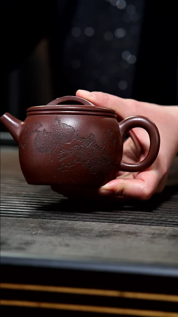 【闪购商品】紫砂茶壶双国工合作多子多福石榴刻绘汉瓦240cc