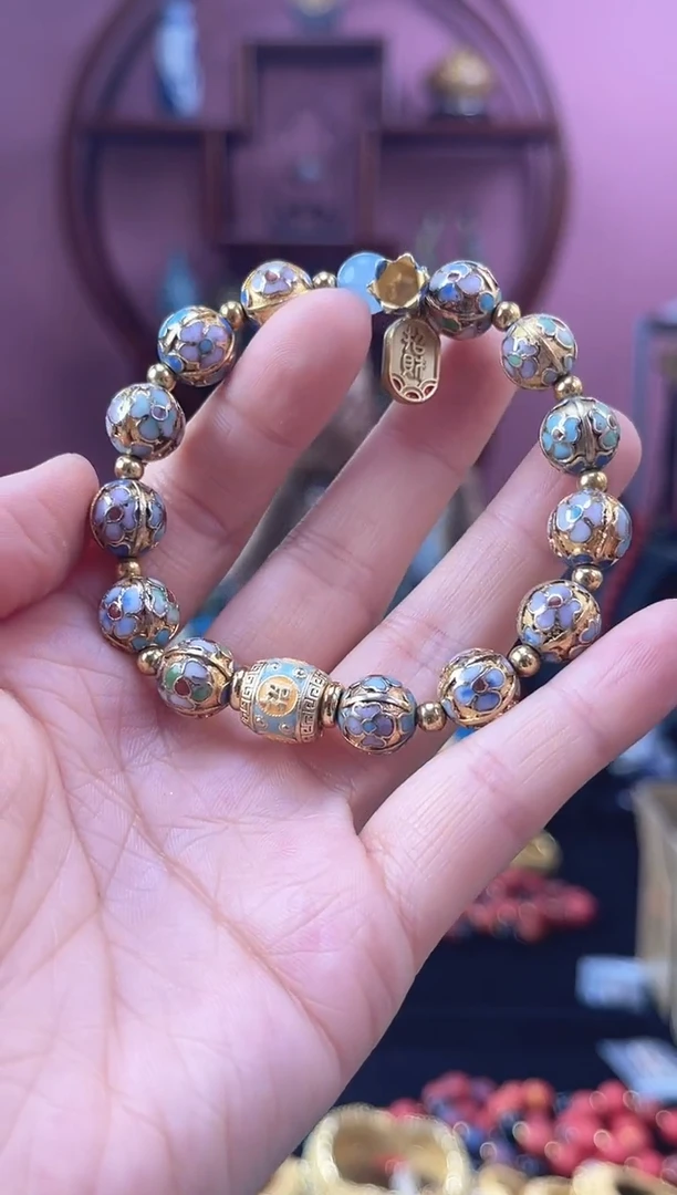 非遗 景泰蓝 金地 手串 瓜棱