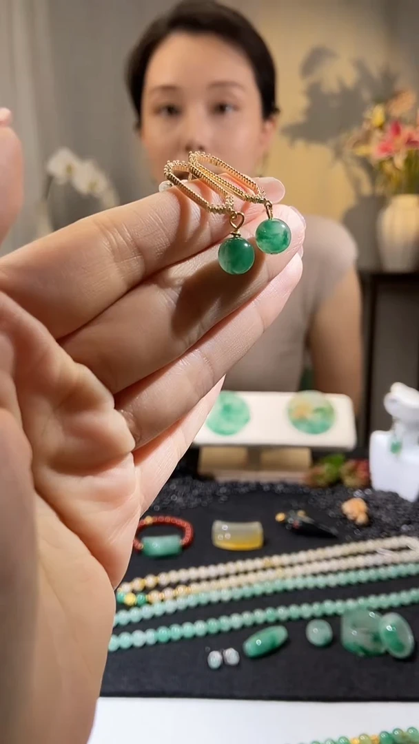 石英质玉非洲翠合金耳饰