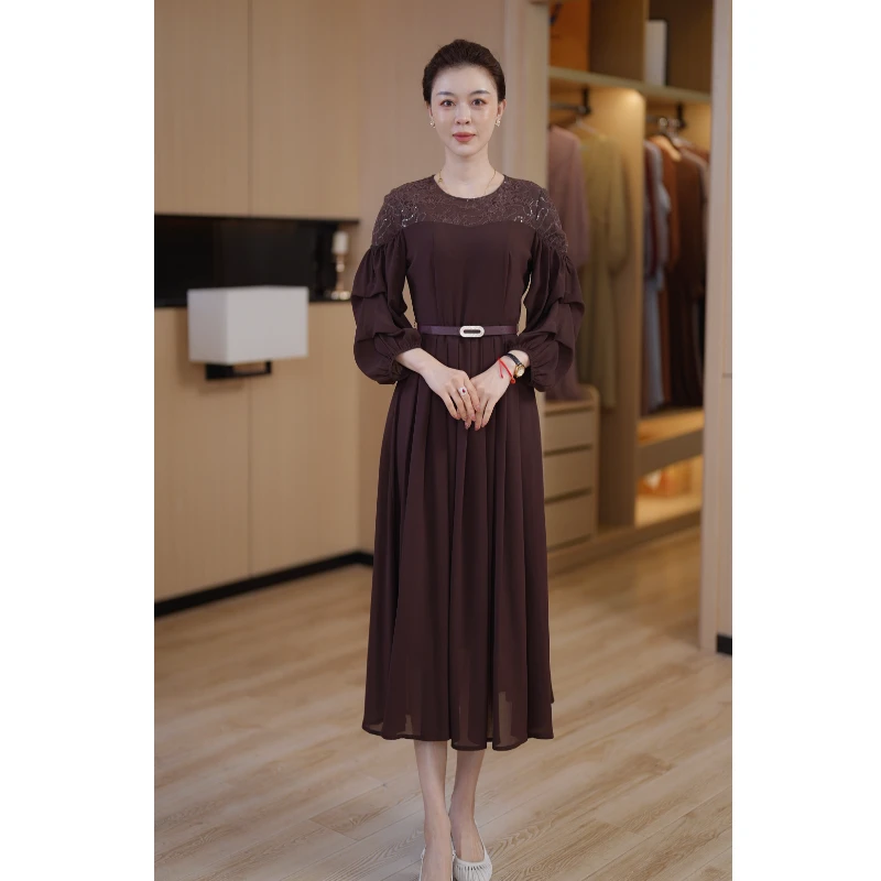 [咖色浅吟]夏季新款气质显瘦时尚连衣裙高贵优雅