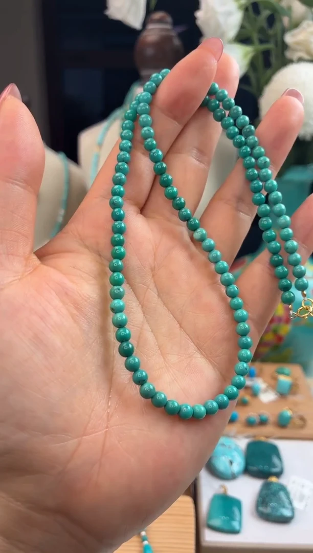 银S925镀金镶嵌绿松石项链1