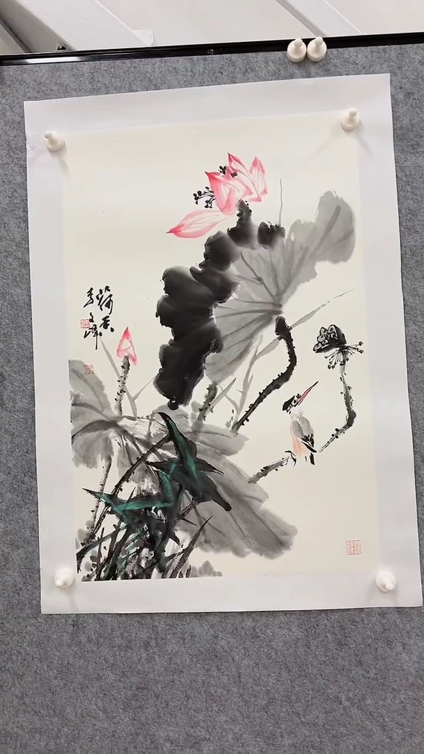 国画李文峰四尺三开写意花鸟