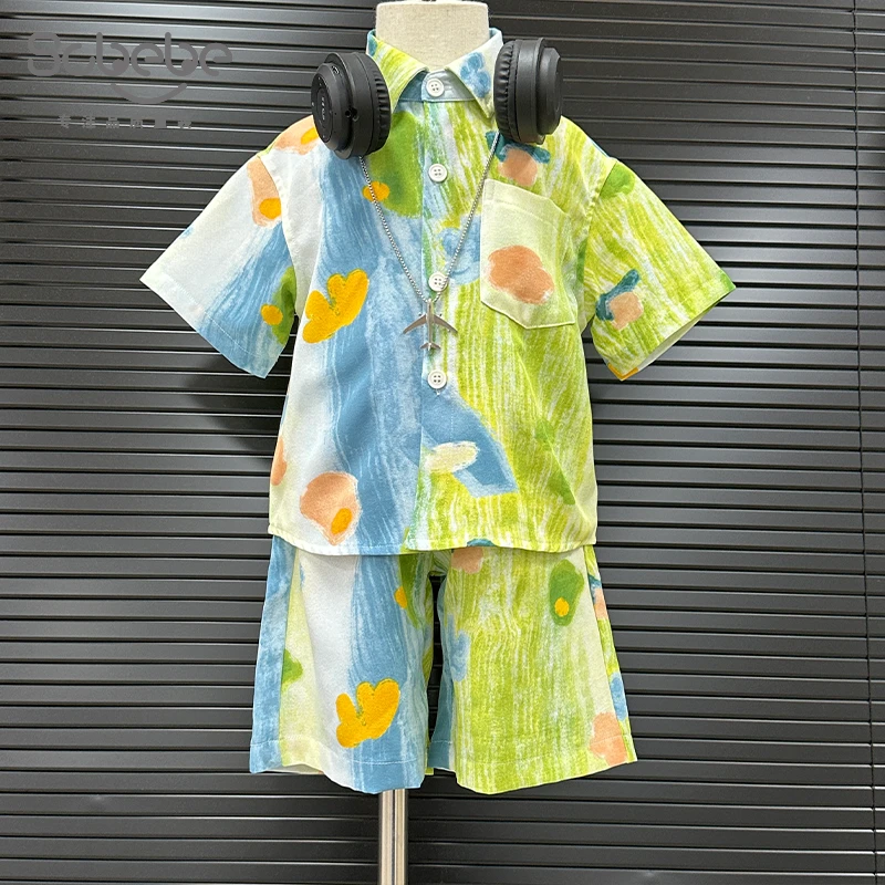 SCBEBE【速干套装】儿童套装夏季新款套装韩版多巴胺拼色套装AT955