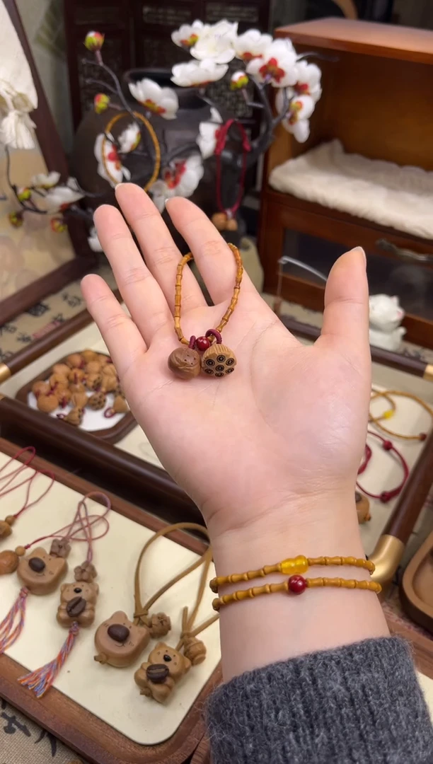 手串桃核【桃缘行】竹节「朱砂福气莲莲」桃核辟、挡、驱、护 备注手围