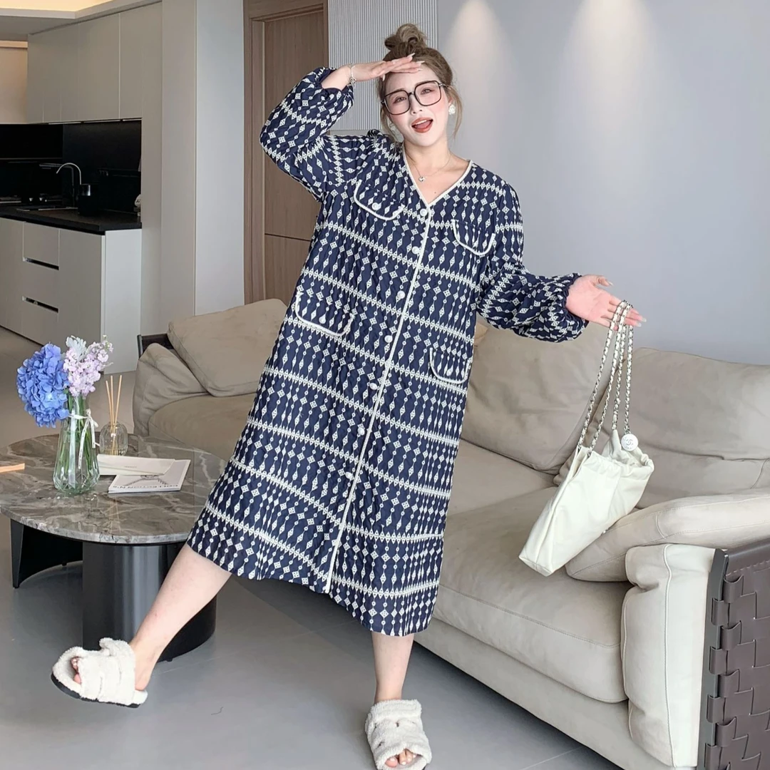 媛子大码小香风镂空复古连衣裙V领时尚气质胖mm通勤洋气高档女装